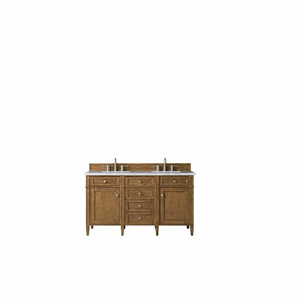 James Martin Vanities Brittany 60in Double Vanity, Saddle Brown w/ 3 CM Eternal Jasmine Pearl Quartz Top 650-V60D-SBR-3EJP